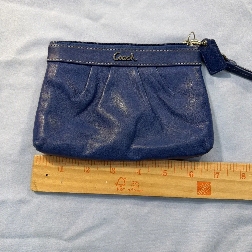 COACH Royal Blue Leather Pleated Top-Zip Wristlet Wallet Purse‎